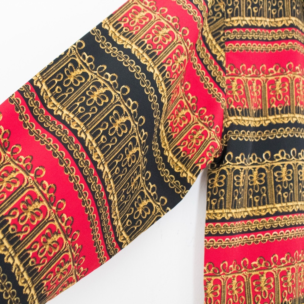 Jordan | Vintage 80's/90's Long Sleeved Red Black & Gold Baroque Blouse | Size M - Picture 6 of 10